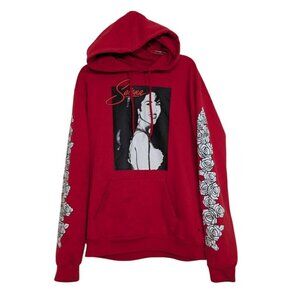 Selena Floral Graphic Hoodie Womens Size Medium Red Hooded Pullover Sweatshirt
